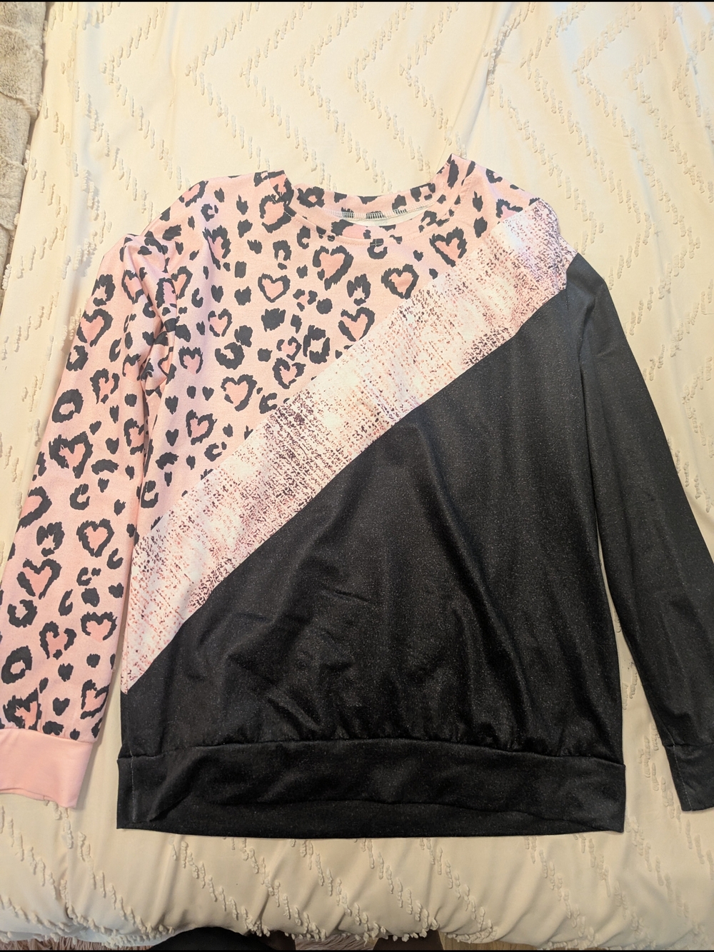 SHEIN Pink and Black Leopard Print Colorblock Sweatshirt